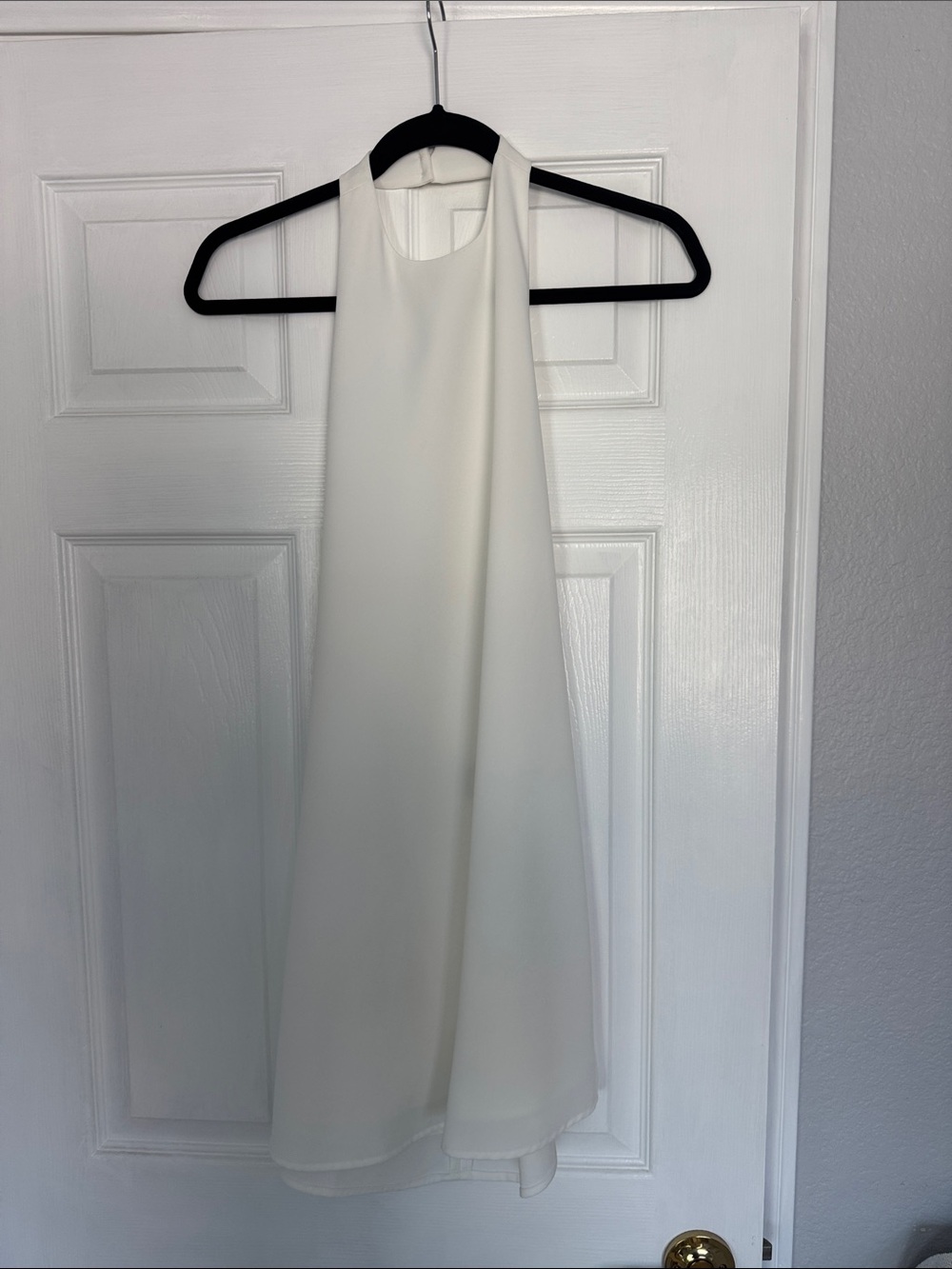 Sleeveless White Halter Shift Dress - Elegant Minimalist